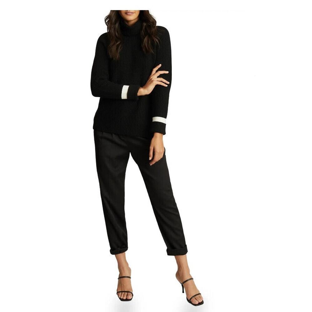 Reiss Coleen Stripe Sleeve Roll TurtleNeck Sweater Black Size XS 9740